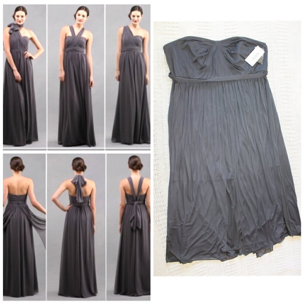 NWT David's Bridal Mesh Convertible Chiffon Maxi Dress Sz. 26 Graphite Gown Grey